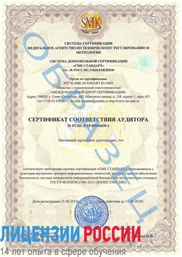 Образец сертификата соответствия аудитора №ST.RU.EXP.00006030-1 Ржев Сертификат ISO 27001